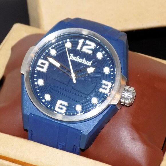 New Timberland Radler Navy Blue Watch 13328J Embossed Face & Band.  Working. - Picture 9 of 9